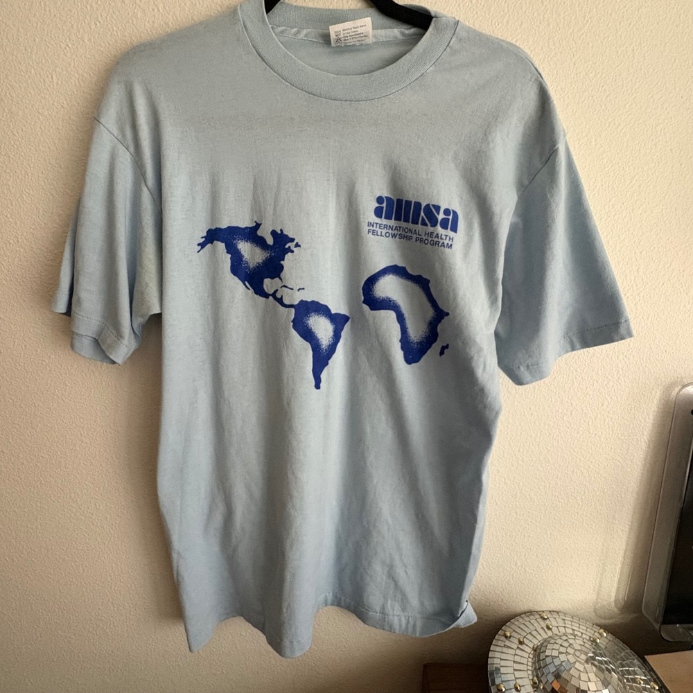 Vintage Hanes Fifty-Fifty AMSA International Health Fellowship T-Shirt L Blue
